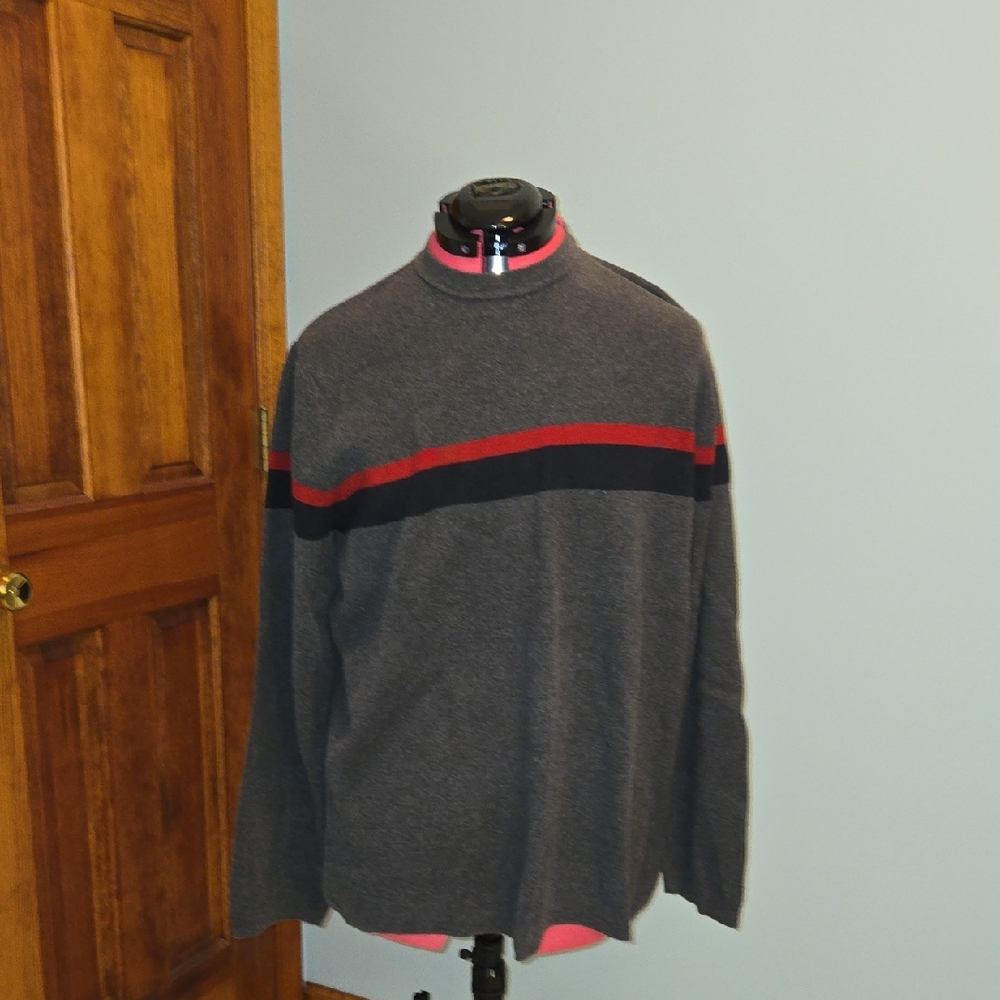 Cherokee Men's Gray Sweater with Red and Black Stripes